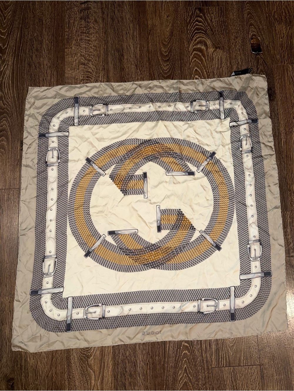 Gucci Cream, Gold and Gray Signature Print Throw